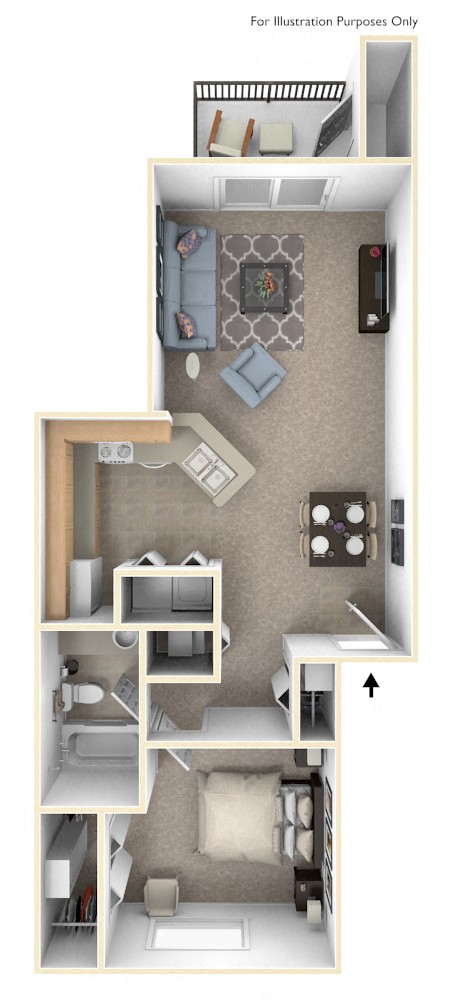 One Bedroom One Bath Floorplan at Dupont Lakes Apartments, Fort Wayne, IN